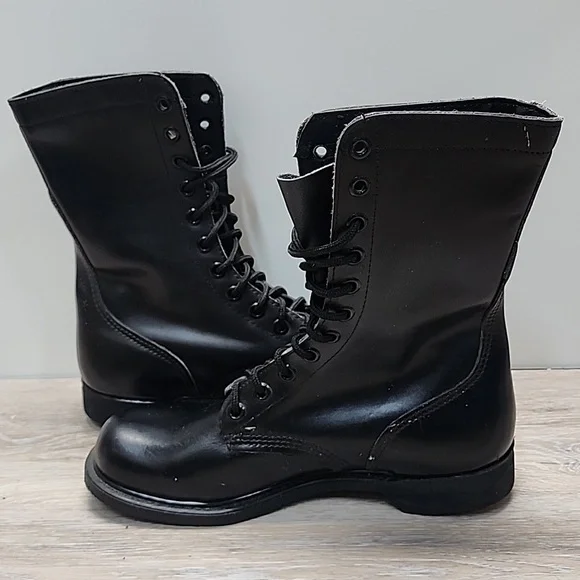 NEW VNTG Leather Military Maxitred Jump Tall Combat Lace-Up Boots Blk Sz 10 - Picture 3 of 16